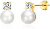 OOOPEL Pearl Earrings for Women Freshwater Pearl Dangle Earrings Sterling Silver Elegant Pearl Stud 14K Gold Plated Handpicked Freshwater Cultured Pearl Earrings Wedding Gifts for Women