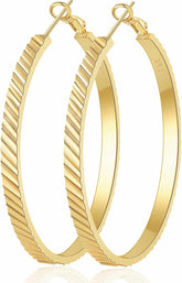 OOOPEL Wide Large Hoop Earrings for Women Stripe Chunky Hoops Minimalist S925 Sterling Silver Hypoallergenic Thick Big Gold Hoop Earrings