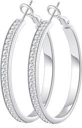 OOOPEL Large Rhinestone Hoops Sparkly Big CZ Hoop Earrings for Women Non Tarnish 925 Sterling Silver/Gold Plated Rhinestone Earrings for Sensitive Ears 30/40/50/60mm