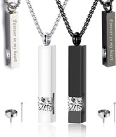 MOROTOLE 2 Pcs Urn Necklaces for Ashes Memorial Cremation Urn Necklace Stainless Steel Black Silver Tone Bar Pendant Necklace Ashes Keepsake Jewelry with Cubic Zirconia