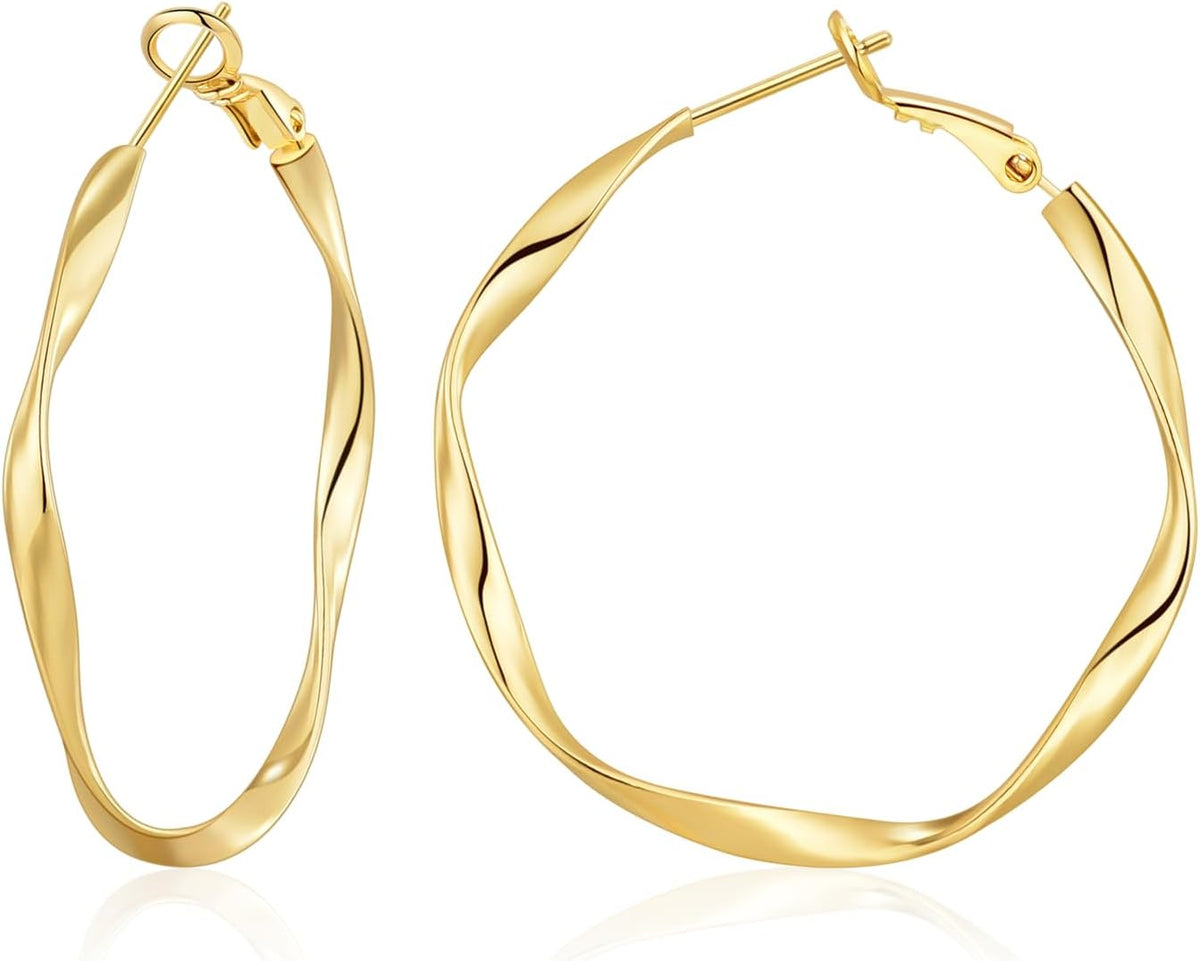OOOPEL Gold Hoops Earrings for Women, Big 925 Sterling Silver Hoop Earrings Lightweight Hypoallergenic Sterling Silver Hoop Earrings for Women 30MM 40MM 50MM 60MM