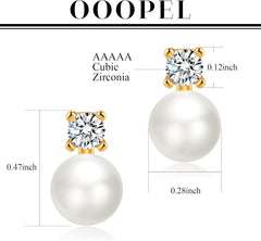 OOOPEL Pearl Earrings for Women Freshwater Pearl Dangle Earrings Sterling Silver Elegant Pearl Stud 14K Gold Plated Handpicked Freshwater Cultured Pearl Earrings Wedding Gifts for Women