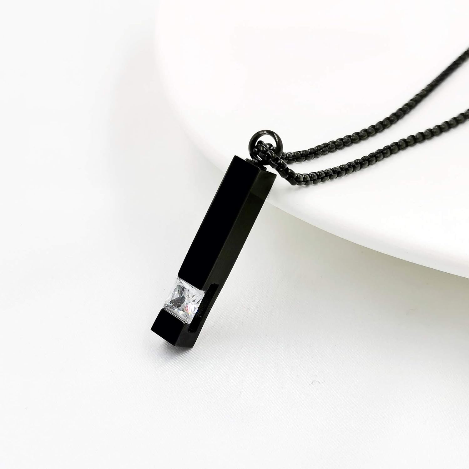 MOROTOLE 2 Pcs Urn Necklaces for Ashes Memorial Cremation Urn Necklace Stainless Steel Black Silver Tone Bar Pendant Necklace Ashes Keepsake Jewelry with Cubic Zirconia