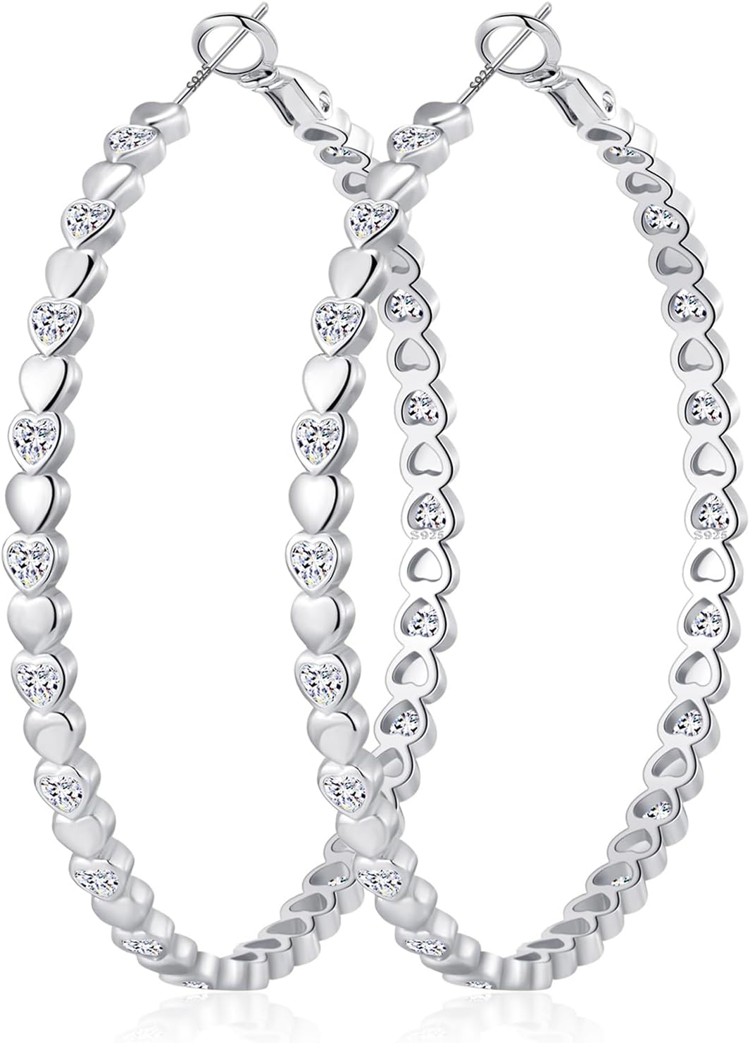 OOOPEL Heart Cubic Zirconia Large Hoop Earrings for Womens 925 Silver 14k Gold Plated Hypoallergenic Rhinestone Hoops Earring Sparkly Jewelry Gift 30/40/50/60mm
