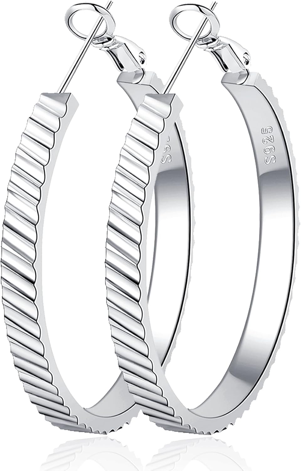 OOOPEL Wide Large Hoop Earrings for Women Stripe Chunky Hoops Minimalist S925 Sterling Silver Hypoallergenic Thick Big Gold Hoop Earrings