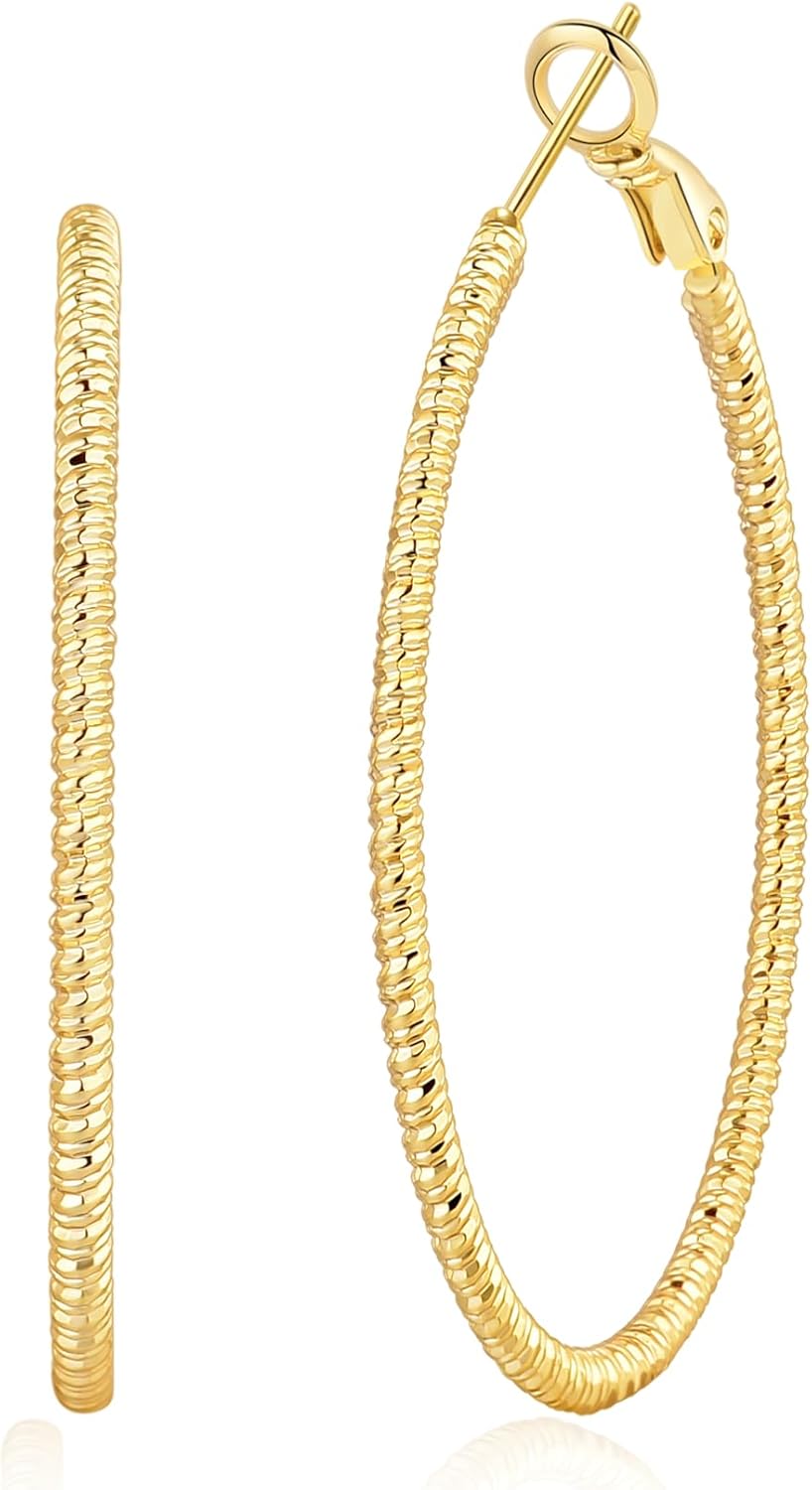 OOOPEL Gold Hoops Earrings for Women, 14k Real Gold Plated Big Earring Hoops Lightweight Earrings Hypoallergenic Large Sterling Silver Hoop Earring for Women 30MM 40MM 50MM 60MM