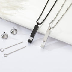 MOROTOLE 2 Pcs Urn Necklaces for Ashes Memorial Cremation Urn Necklace Stainless Steel Black Silver Tone Bar Pendant Necklace Ashes Keepsake Jewelry with Cubic Zirconia