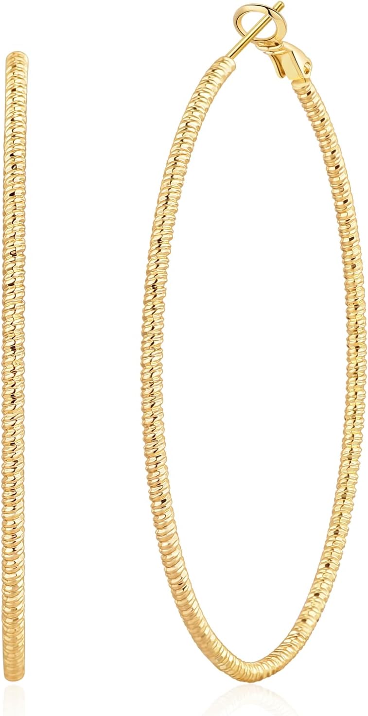 OOOPEL Gold Hoops Earrings for Women, 14k Real Gold Plated Big Earring Hoops Lightweight Earrings Hypoallergenic Large Sterling Silver Hoop Earring for Women 30MM 40MM 50MM 60MM