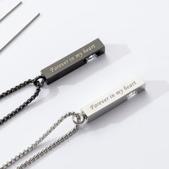 MOROTOLE 2 Pcs Urn Necklaces for Ashes Memorial Cremation Urn Necklace Stainless Steel Black Silver Tone Bar Pendant Necklace Ashes Keepsake Jewelry with Cubic Zirconia