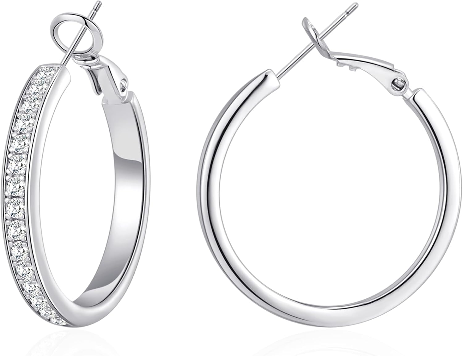 OOOPEL Large Rhinestone Hoops Sparkly Big CZ Hoop Earrings for Women Non Tarnish 925 Sterling Silver/Gold Plated Rhinestone Earrings for Sensitive Ears 30/40/50/60mm