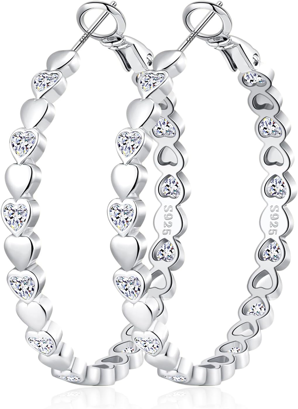 OOOPEL Heart Cubic Zirconia Large Hoop Earrings for Womens 925 Silver 14k Gold Plated Hypoallergenic Rhinestone Hoops Earring Sparkly Jewelry Gift 30/40/50/60mm
