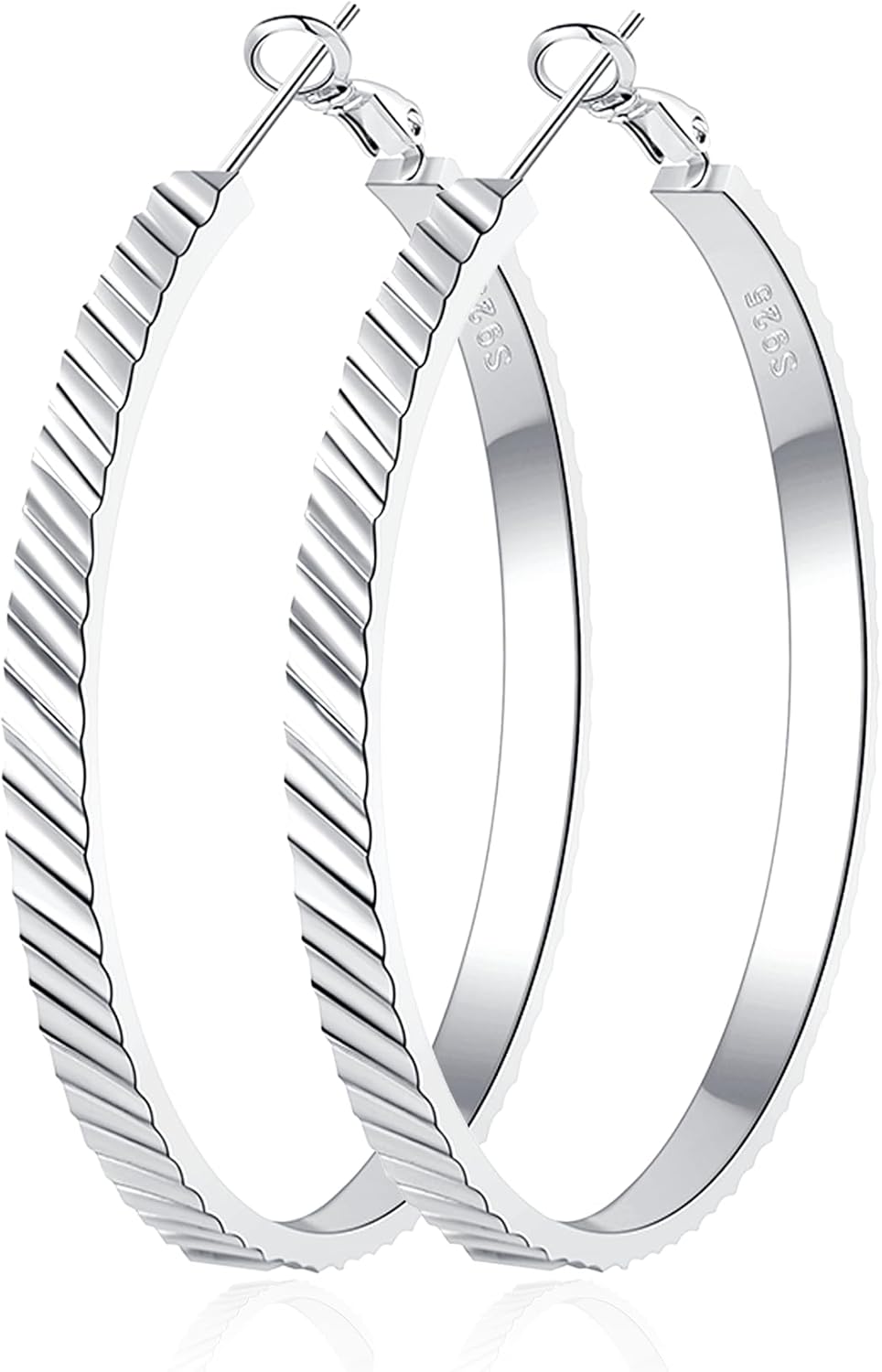 OOOPEL Wide Large Hoop Earrings for Women Stripe Chunky Hoops Minimalist S925 Sterling Silver Hypoallergenic Thick Big Gold Hoop Earrings