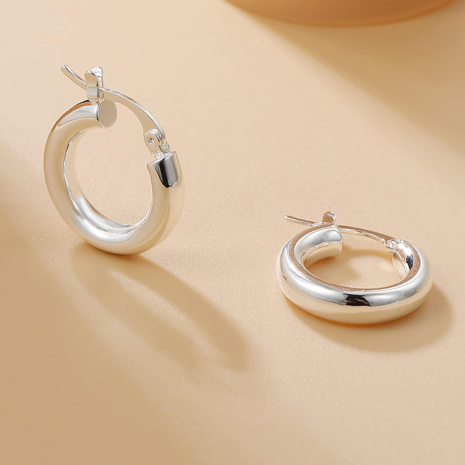 4mm Thick Gold Chunky Earrings Steling Silver Post Hoops Earrings For Women Hollow Tube Hoops Earrings Thick Gold Hoop Earrings Hypoallergenic Lightweight Gold Hoop Large Earrings 20/30/40/50/60MM