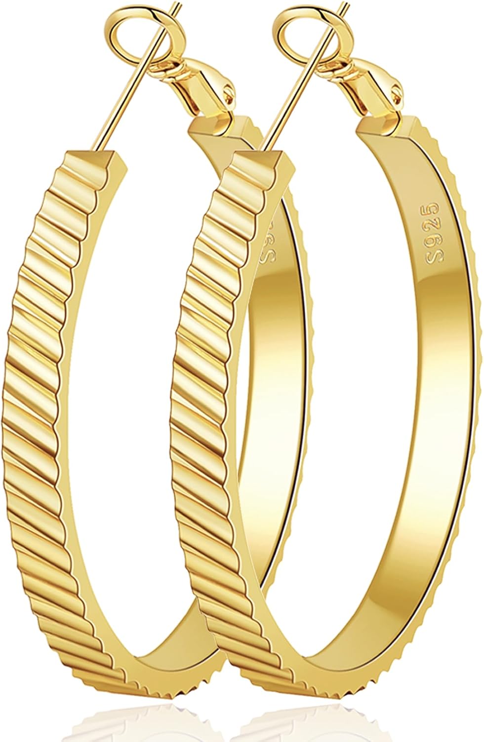 OOOPEL Wide Large Hoop Earrings for Women Stripe Chunky Hoops Minimalist S925 Sterling Silver Hypoallergenic Thick Big Gold Hoop Earrings