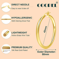 4mm Thick Gold Chunky Earrings Steling Silver Post Hoops Earrings For Women Hollow Tube Hoops Earrings Thick Gold Hoop Earrings Hypoallergenic Lightweight Gold Hoop Large Earrings 20/30/40/50/60MM