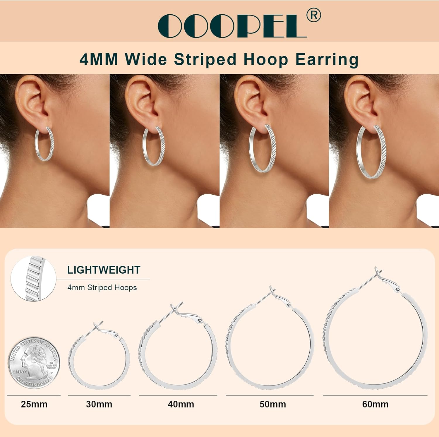 OOOPEL Wide Large Hoop Earrings for Women Stripe Chunky Hoops Minimalist S925 Sterling Silver Hypoallergenic Thick Big Gold Hoop Earrings