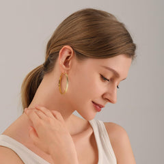 OOOPEL Wide Large Hoop Earrings for Women Stripe Chunky Hoops Minimalist S925 Sterling Silver Hypoallergenic Thick Big Gold Hoop Earrings
