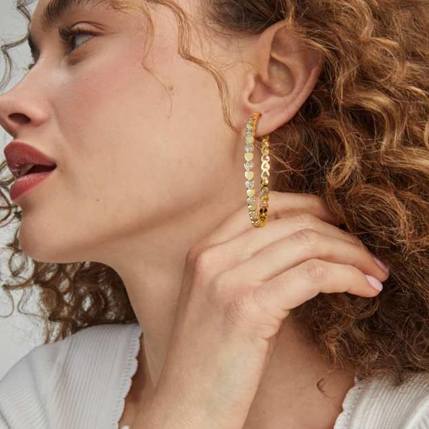 OOOPEL Heart Cubic Zirconia Large Hoop Earrings for Womens 925 Silver 14k Gold Plated Hypoallergenic Rhinestone Hoops Earring Sparkly Jewelry Gift 30/40/50/60mm