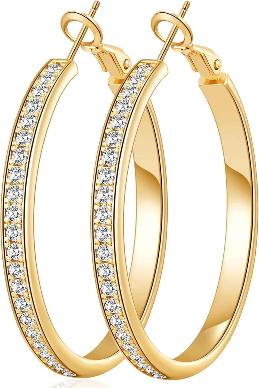 OOOPEL Large Rhinestone Hoops Sparkly Big CZ Hoop Earrings for Women Non Tarnish 925 Sterling Silver/Gold Plated Rhinestone Earrings for Sensitive Ears 30/40/50/60mm