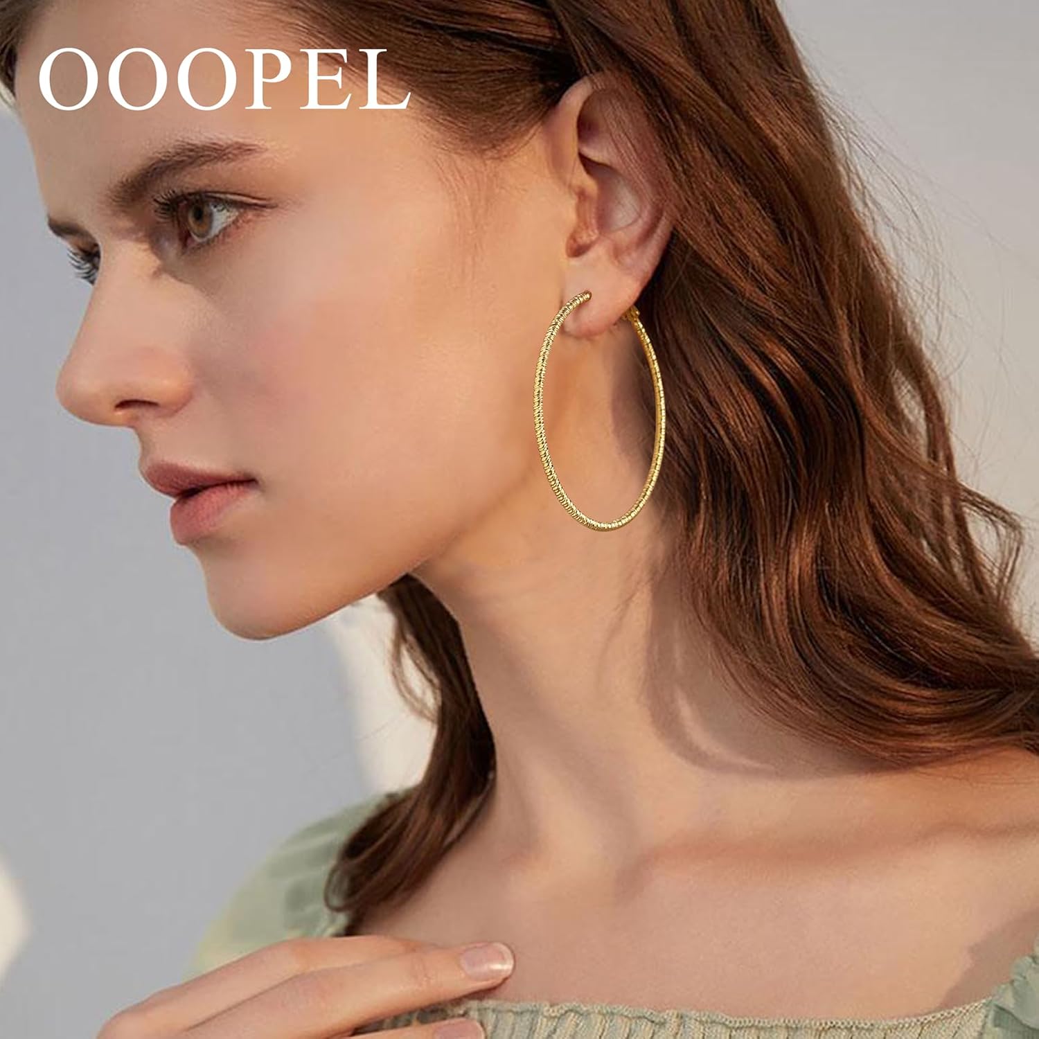 OOOPEL Gold Hoops Earrings for Women, 14k Real Gold Plated Big Earring Hoops Lightweight Earrings Hypoallergenic Large Sterling Silver Hoop Earring for Women 30MM 40MM 50MM 60MM
