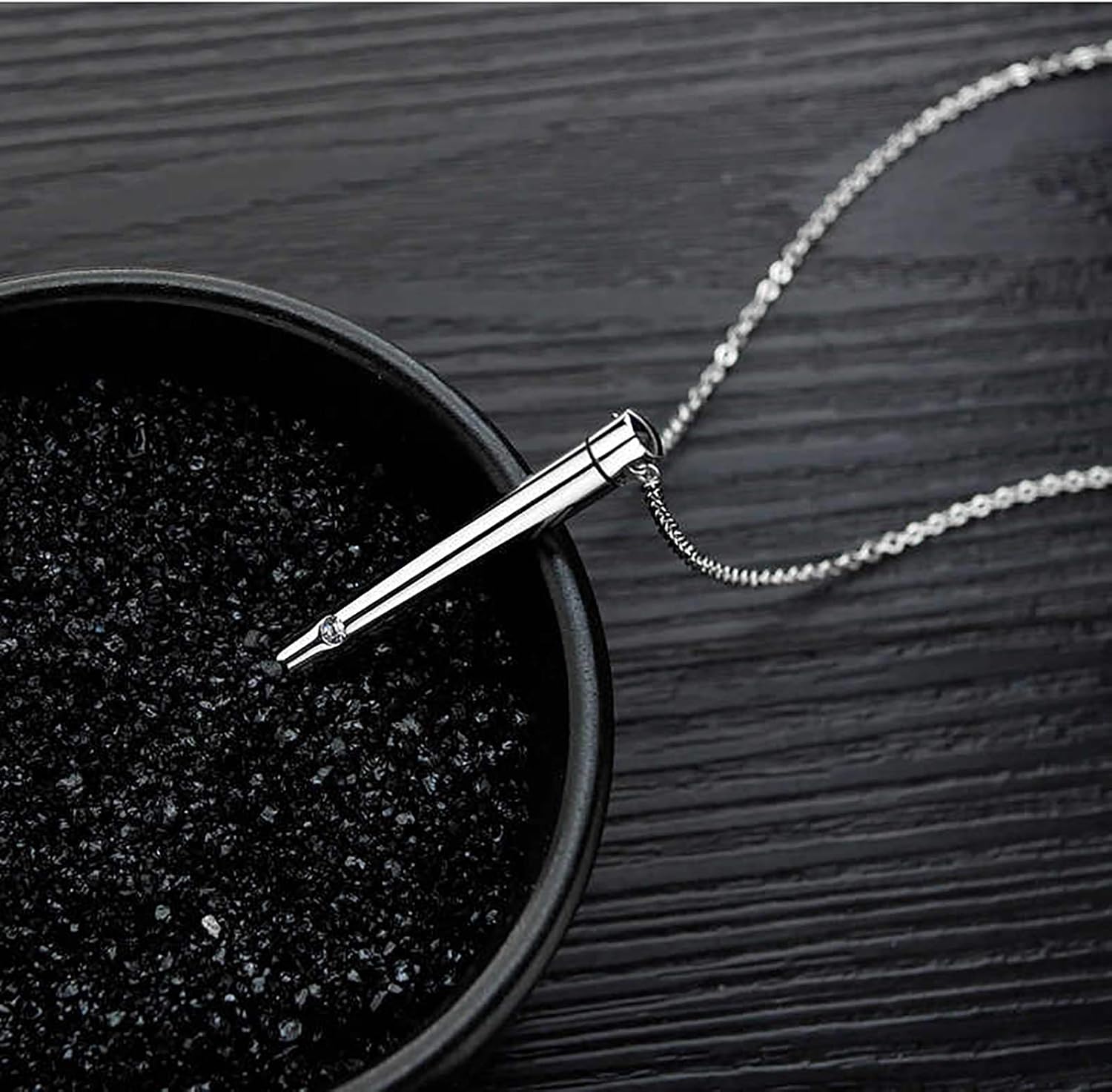 MOROTOLE 2 Pcs Urn Necklaces for Ashes Memorial Cremation Urn Necklace Stainless Steel Black Silver Tone Bar Pendant Necklace Ashes Keepsake Jewelry with Cubic Zirconia