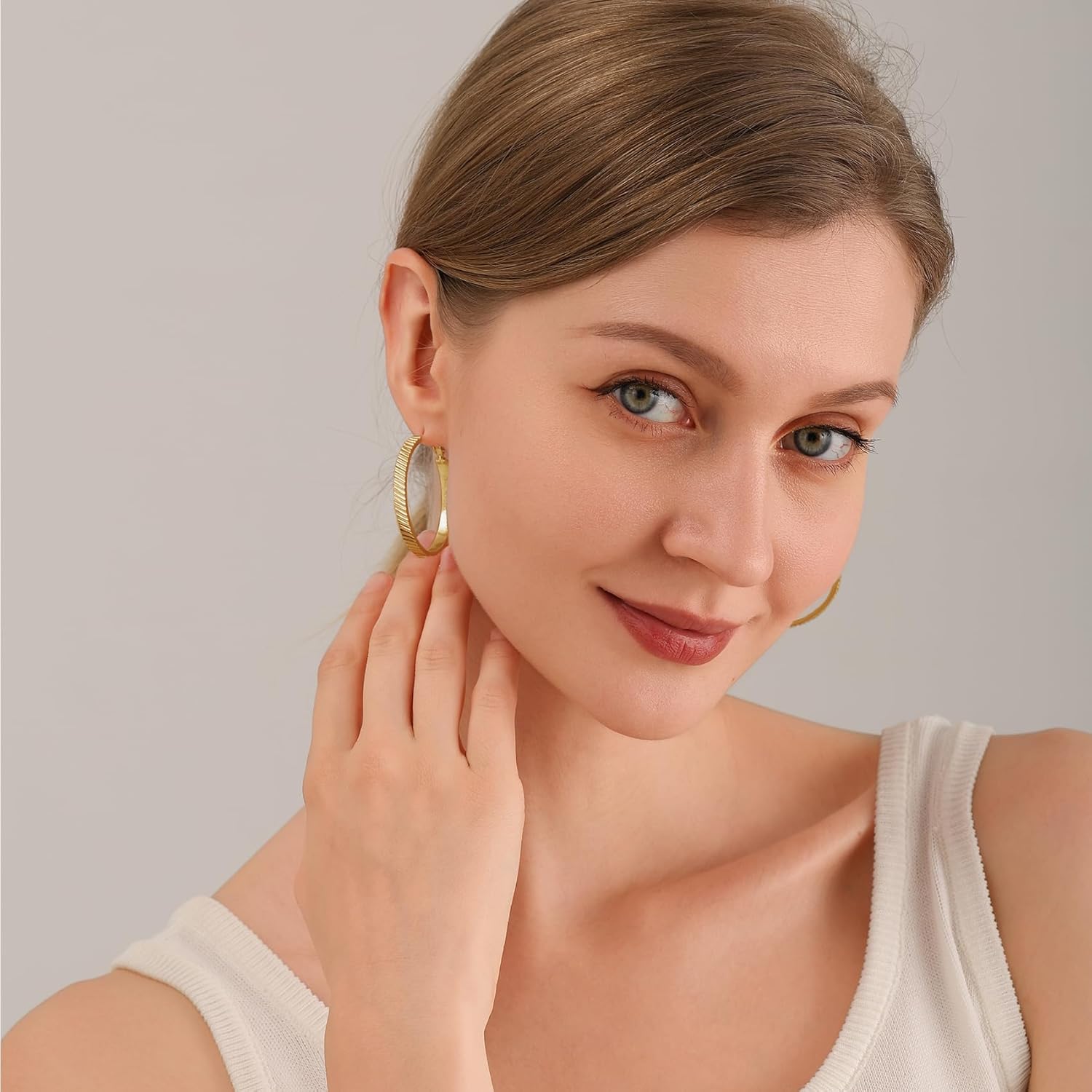 OOOPEL Wide Large Hoop Earrings for Women Stripe Chunky Hoops Minimalist S925 Sterling Silver Hypoallergenic Thick Big Gold Hoop Earrings
