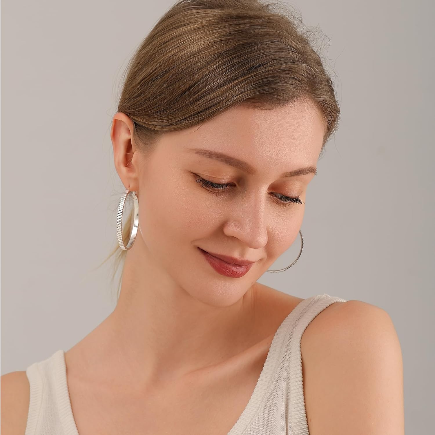 OOOPEL Wide Large Hoop Earrings for Women Stripe Chunky Hoops Minimalist S925 Sterling Silver Hypoallergenic Thick Big Gold Hoop Earrings