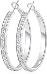 OOOPEL Large Rhinestone Hoops Sparkly Big CZ Hoop Earrings for Women Non Tarnish 925 Sterling Silver/Gold Plated Rhinestone Earrings for Sensitive Ears 30/40/50/60mm