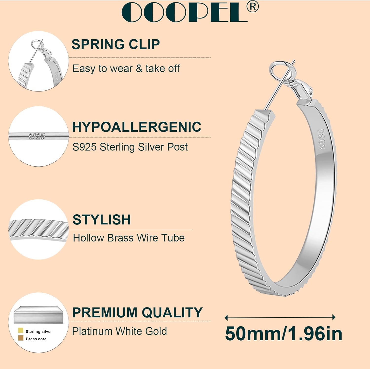 OOOPEL Wide Large Hoop Earrings for Women Stripe Chunky Hoops Minimalist S925 Sterling Silver Hypoallergenic Thick Big Gold Hoop Earrings