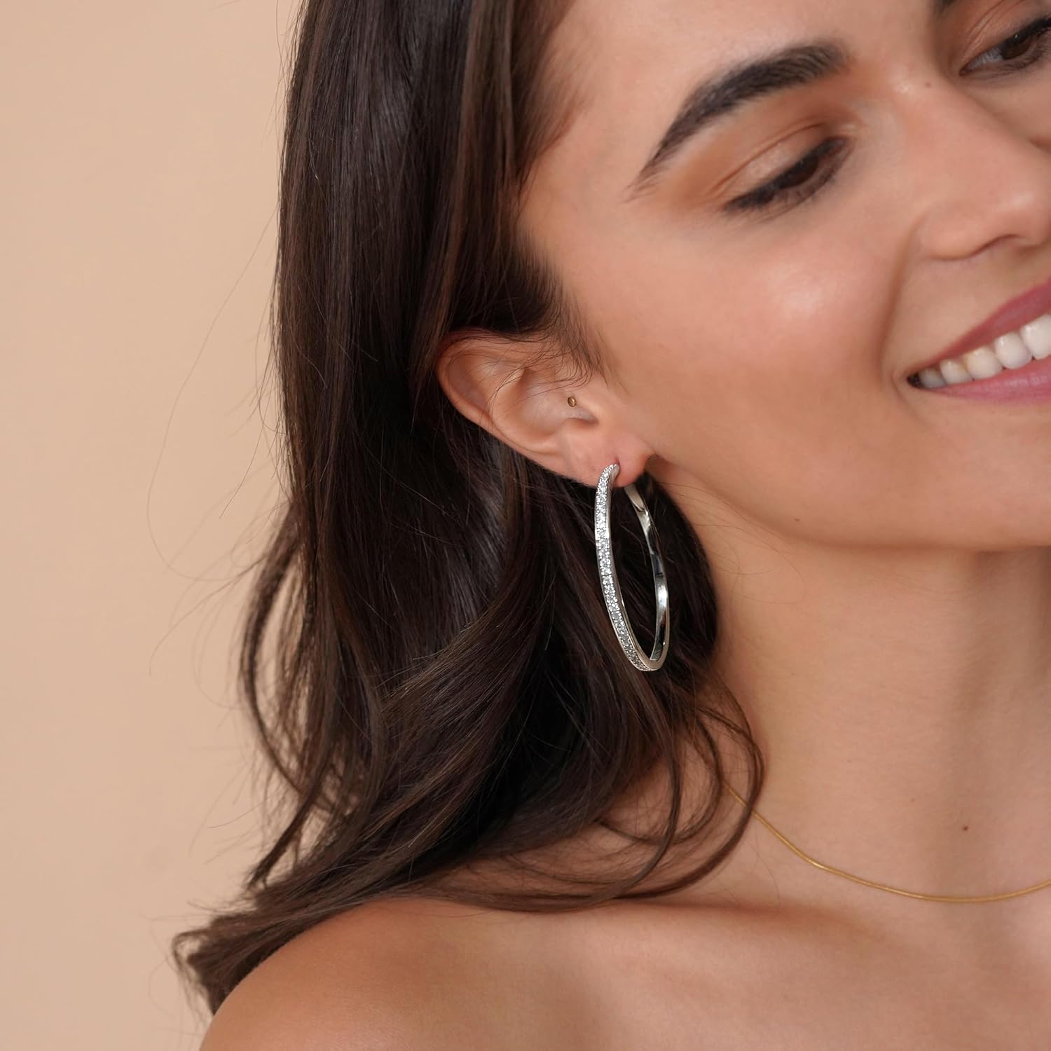 OOOPEL Large Rhinestone Hoops Sparkly Big CZ Hoop Earrings for Women Non Tarnish 925 Sterling Silver/Gold Plated Rhinestone Earrings for Sensitive Ears 30/40/50/60mm