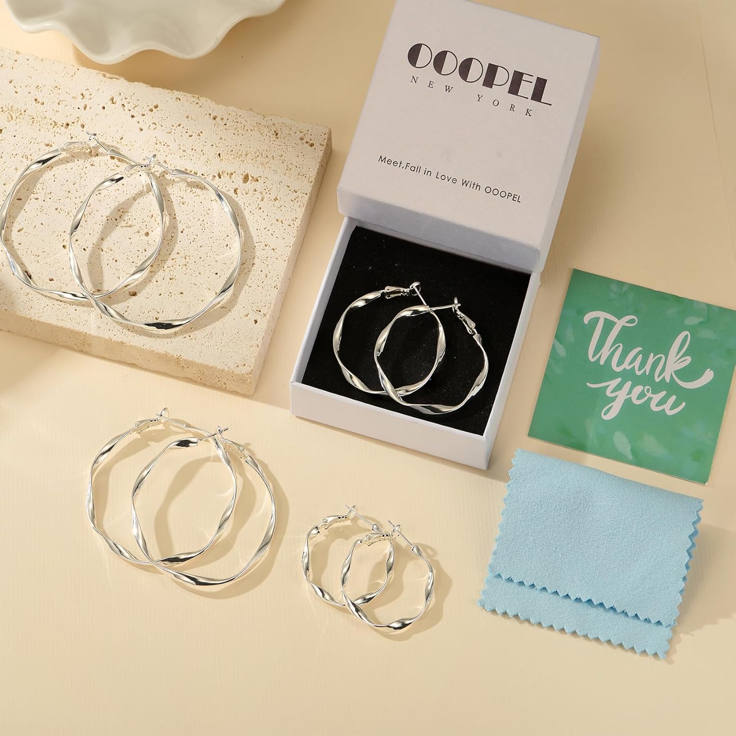 OOOPEL Gold Hoops Earrings for Women, Big 925 Sterling Silver Hoop Earrings Lightweight Hypoallergenic Sterling Silver Hoop Earrings for Women 30MM 40MM 50MM 60MM