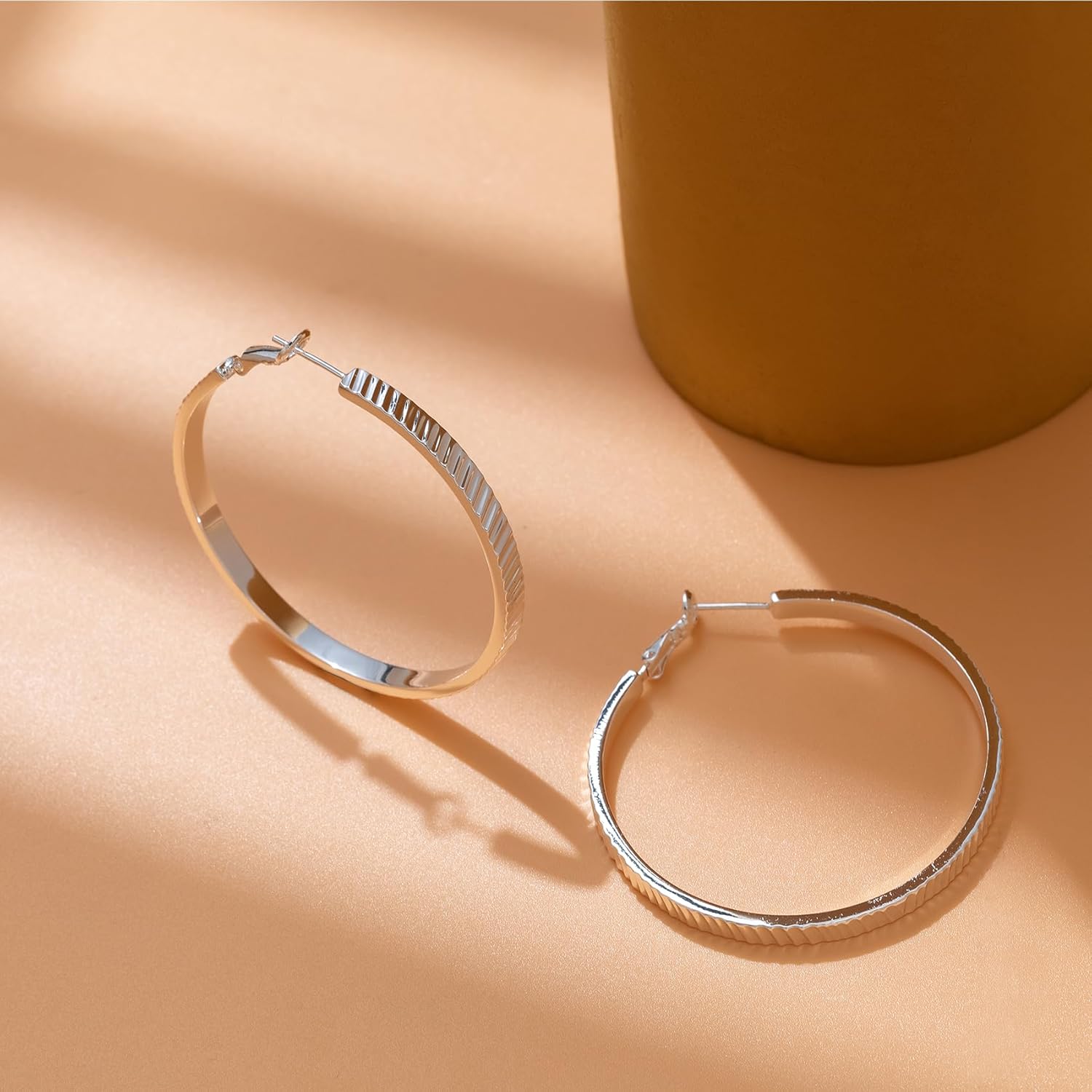 OOOPEL Wide Large Hoop Earrings for Women Stripe Chunky Hoops Minimalist S925 Sterling Silver Hypoallergenic Thick Big Gold Hoop Earrings