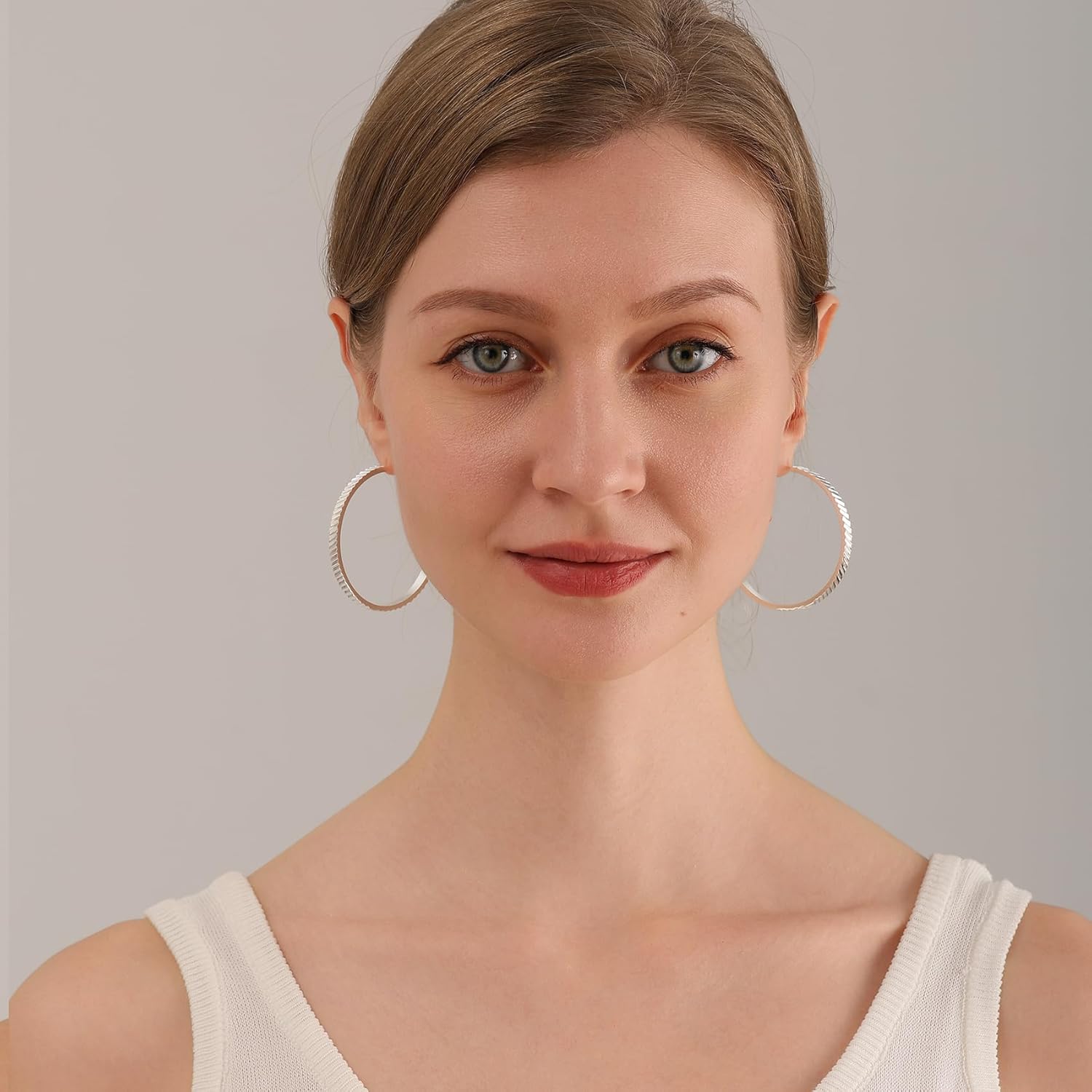 OOOPEL Wide Large Hoop Earrings for Women Stripe Chunky Hoops Minimalist S925 Sterling Silver Hypoallergenic Thick Big Gold Hoop Earrings