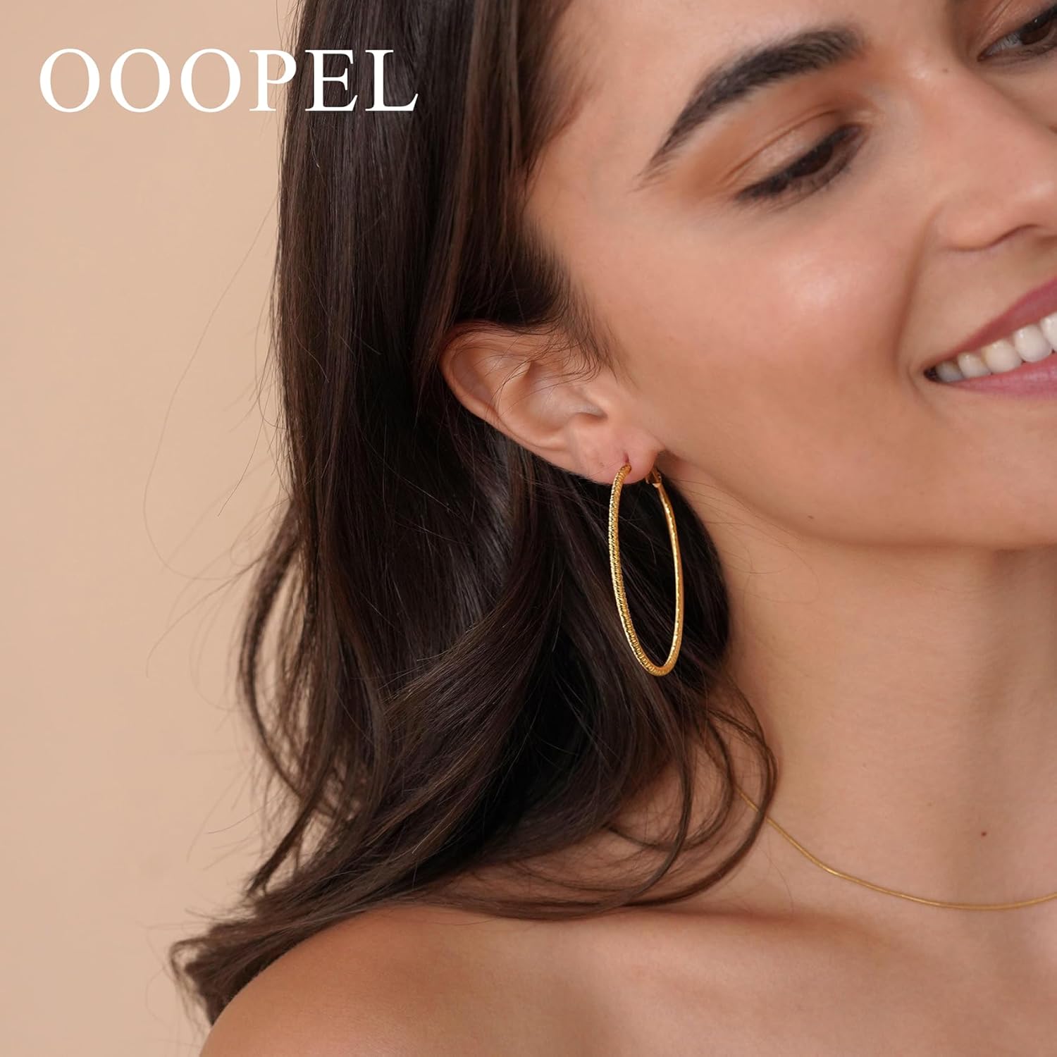 OOOPEL Gold Hoops Earrings for Women, 14k Real Gold Plated Big Earring Hoops Lightweight Earrings Hypoallergenic Large Sterling Silver Hoop Earring for Women 30MM 40MM 50MM 60MM