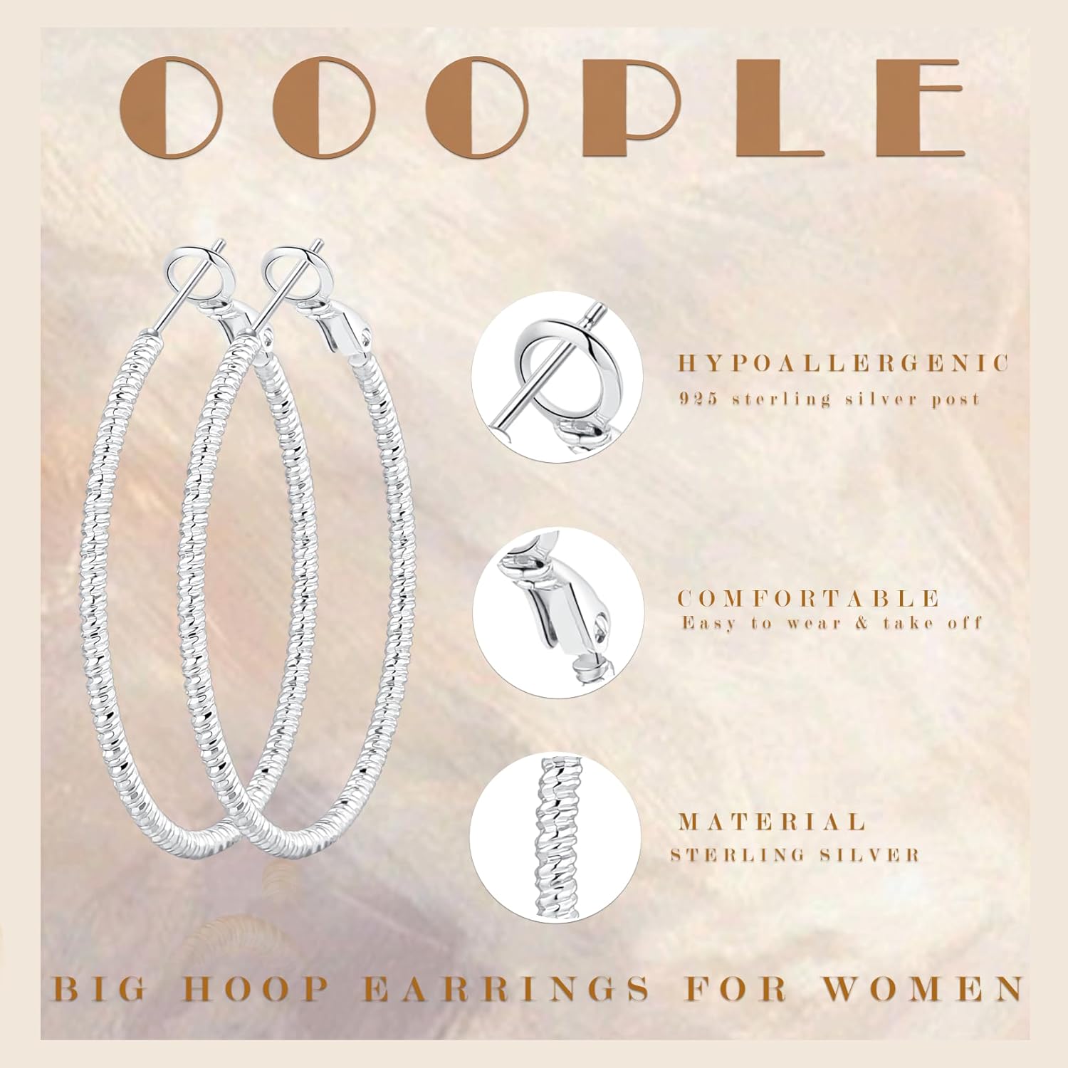OOOPEL Gold Hoops Earrings for Women, 14k Real Gold Plated Big Earring Hoops Lightweight Earrings Hypoallergenic Large Sterling Silver Hoop Earring for Women 30MM 40MM 50MM 60MM