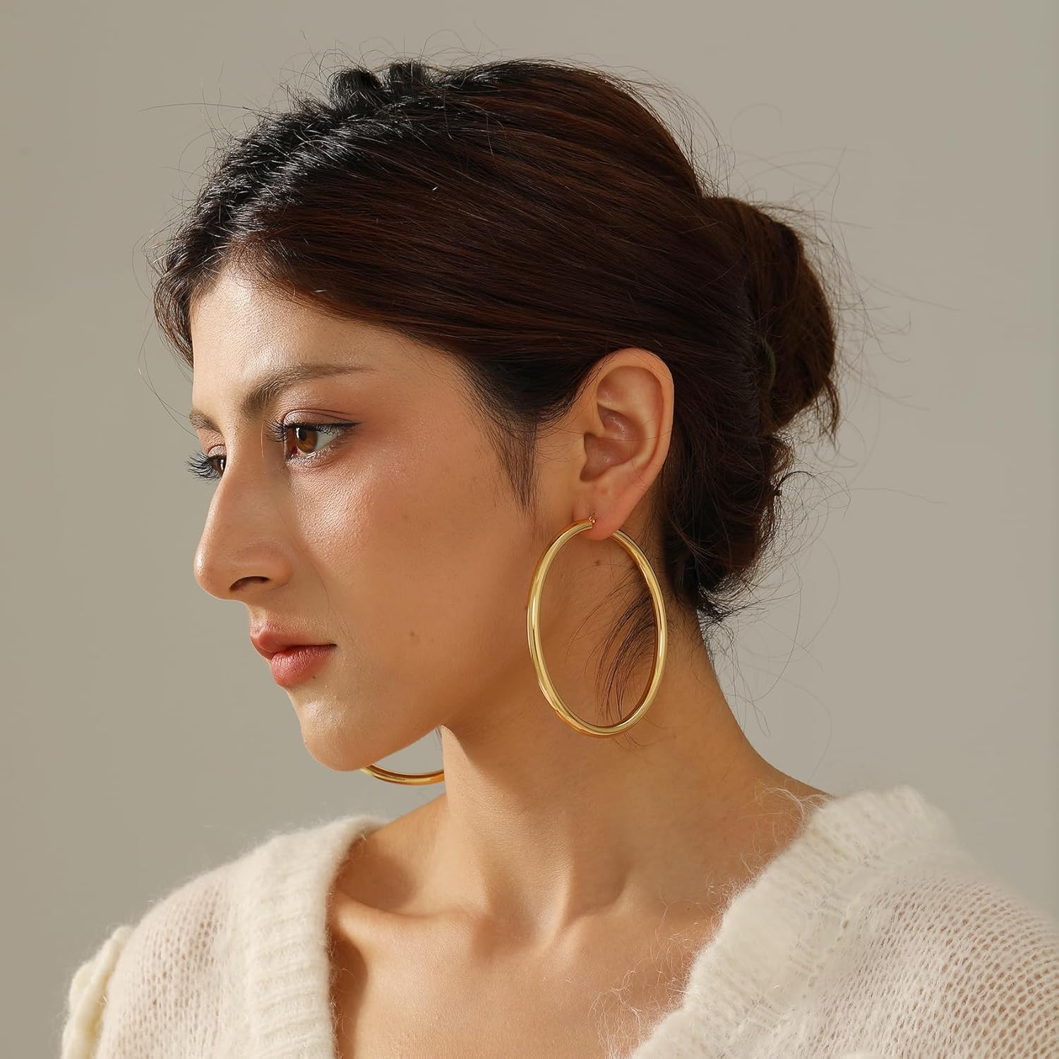 4mm Thick Gold Chunky Earrings Steling Silver Post Hoops Earrings For Women Hollow Tube Hoops Earrings Thick Gold Hoop Earrings Hypoallergenic Lightweight Gold Hoop Large Earrings 20/30/40/50/60MM