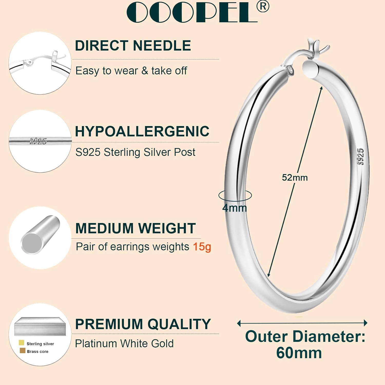 4mm Thick Gold Chunky Earrings Steling Silver Post Hoops Earrings For Women Hollow Tube Hoops Earrings Thick Gold Hoop Earrings Hypoallergenic Lightweight Gold Hoop Large Earrings 20/30/40/50/60MM