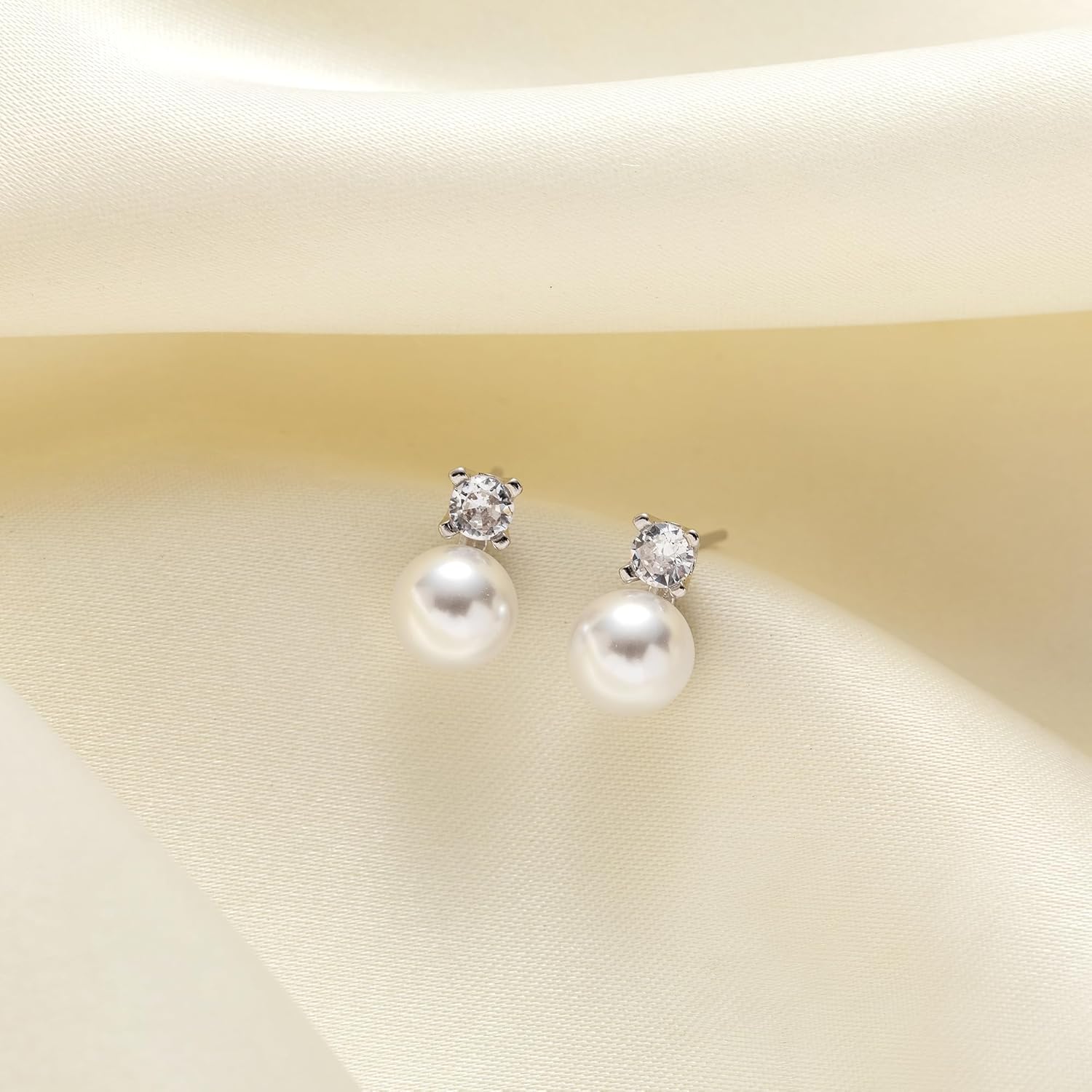 OOOPEL Pearl Earrings for Women Freshwater Pearl Dangle Earrings Sterling Silver Elegant Pearl Stud 14K Gold Plated Handpicked Freshwater Cultured Pearl Earrings Wedding Gifts for Women