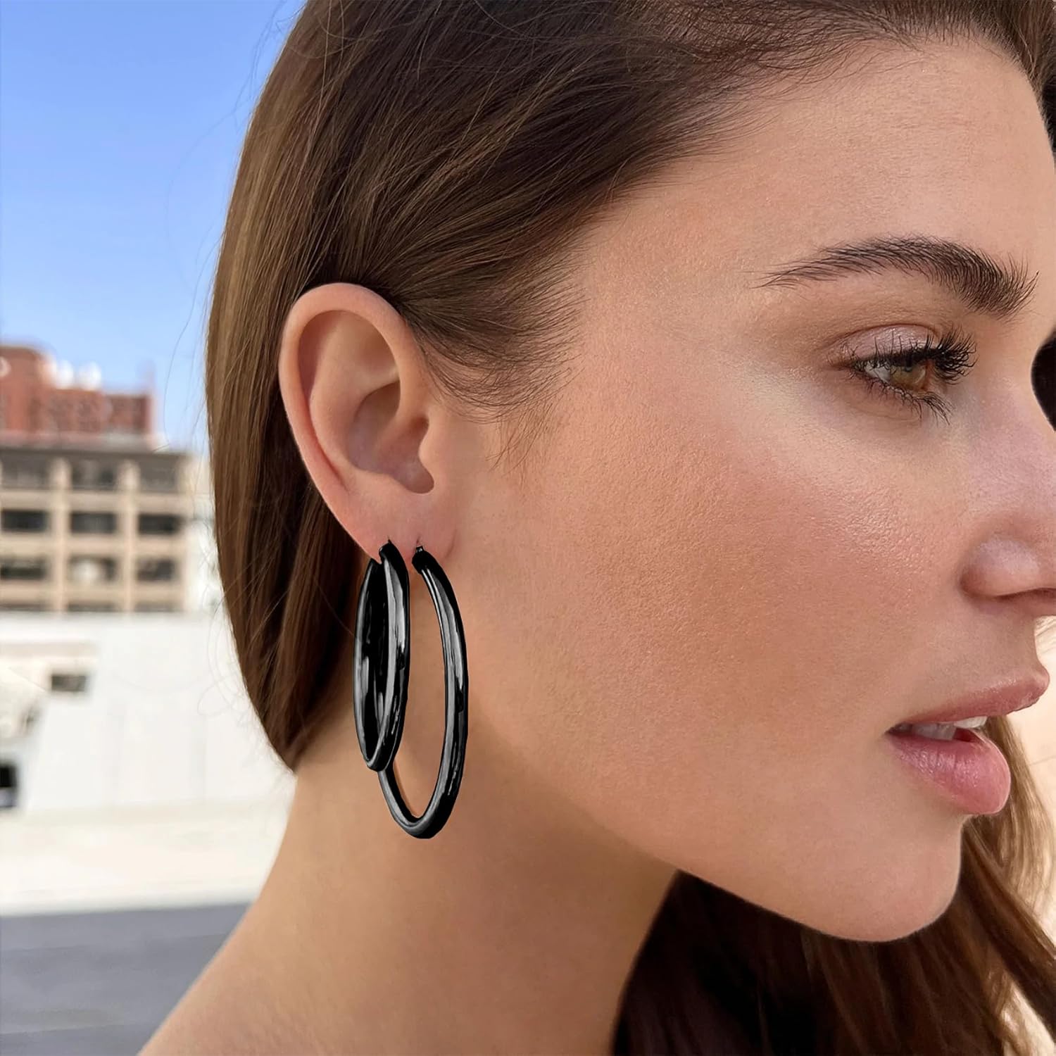 4mm Thick Gold Chunky Earrings Steling Silver Post Hoops Earrings For Women Hollow Tube Hoops Earrings Thick Gold Hoop Earrings Hypoallergenic Lightweight Gold Hoop Large Earrings 20/30/40/50/60MM