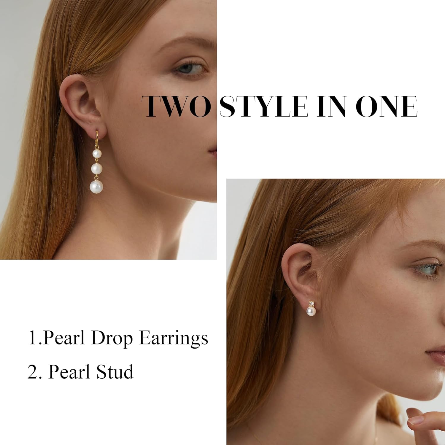 OOOPEL Pearl Earrings for Women Freshwater Pearl Dangle Earrings Sterling Silver Elegant Pearl Stud 14K Gold Plated Handpicked Freshwater Cultured Pearl Earrings Wedding Gifts for Women
