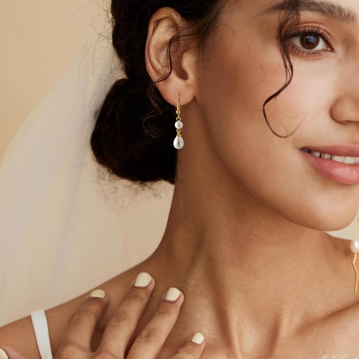 OOOPEL Pearl Earrings for Women Freshwater Pearl Dangle Earrings Sterling Silver Elegant Pearl Stud 14K Gold Plated Handpicked Freshwater Cultured Pearl Earrings Wedding Gifts for Women