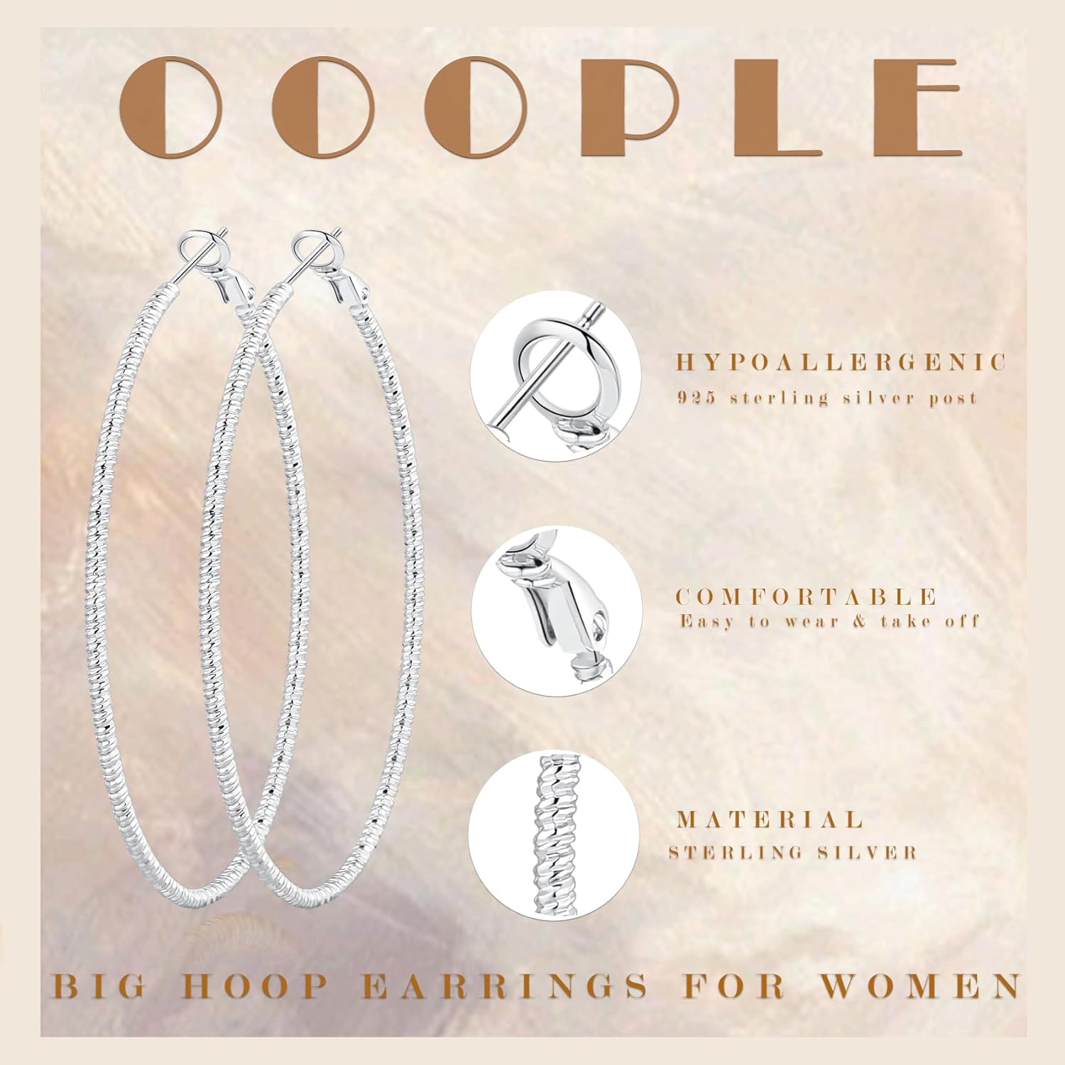 OOOPEL Gold Hoops Earrings for Women, 14k Real Gold Plated Big Earring Hoops Lightweight Earrings Hypoallergenic Large Sterling Silver Hoop Earring for Women 30MM 40MM 50MM 60MM