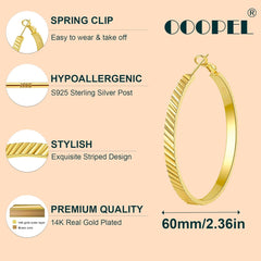 OOOPEL Wide Large Hoop Earrings for Women Stripe Chunky Hoops Minimalist S925 Sterling Silver Hypoallergenic Thick Big Gold Hoop Earrings