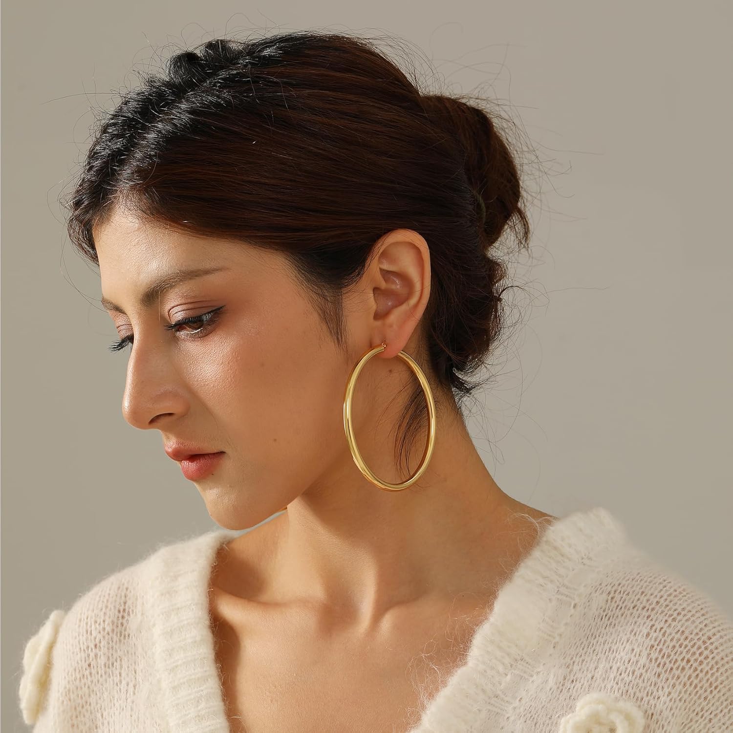 4mm Thick Gold Chunky Earrings Steling Silver Post Hoops Earrings For Women Hollow Tube Hoops Earrings Thick Gold Hoop Earrings Hypoallergenic Lightweight Gold Hoop Large Earrings 20/30/40/50/60MM