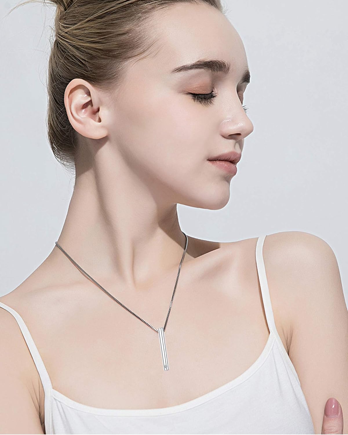 MOROTOLE 2 Pcs Urn Necklaces for Ashes Memorial Cremation Urn Necklace Stainless Steel Black Silver Tone Bar Pendant Necklace Ashes Keepsake Jewelry with Cubic Zirconia