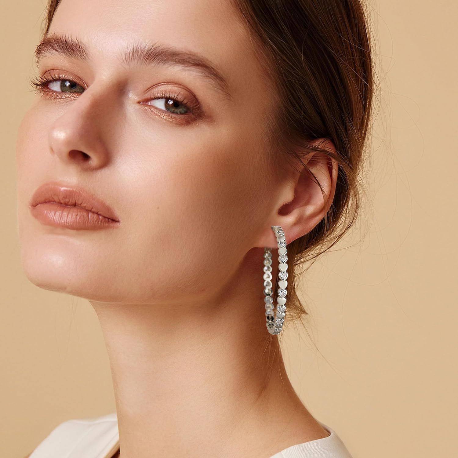 OOOPEL Heart Cubic Zirconia Large Hoop Earrings for Womens 925 Silver 14k Gold Plated Hypoallergenic Rhinestone Hoops Earring Sparkly Jewelry Gift 30/40/50/60mm