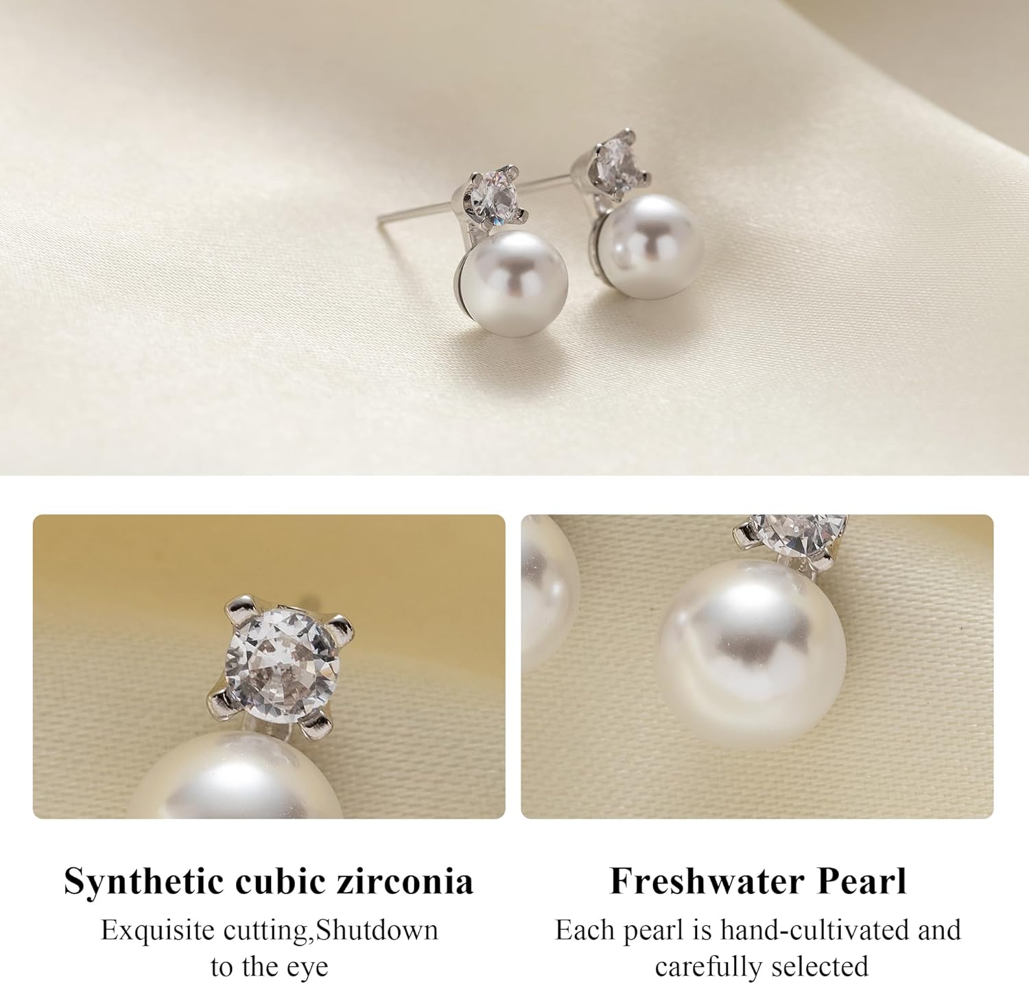 OOOPEL Pearl Earrings for Women Freshwater Pearl Dangle Earrings Sterling Silver Elegant Pearl Stud 14K Gold Plated Handpicked Freshwater Cultured Pearl Earrings Wedding Gifts for Women