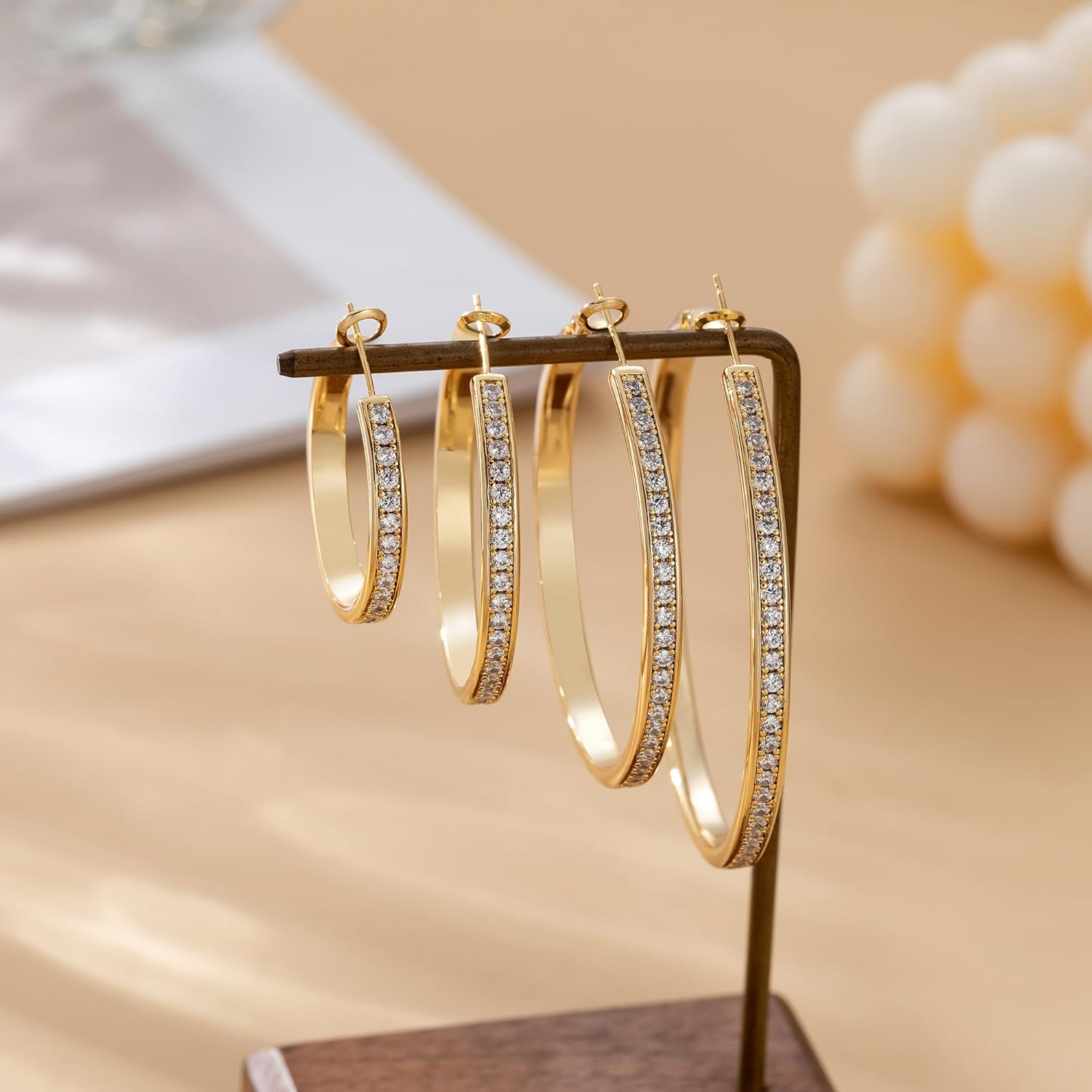 OOOPEL Large Rhinestone Hoops Sparkly Big CZ Hoop Earrings for Women Non Tarnish 925 Sterling Silver/Gold Plated Rhinestone Earrings for Sensitive Ears 30/40/50/60mm
