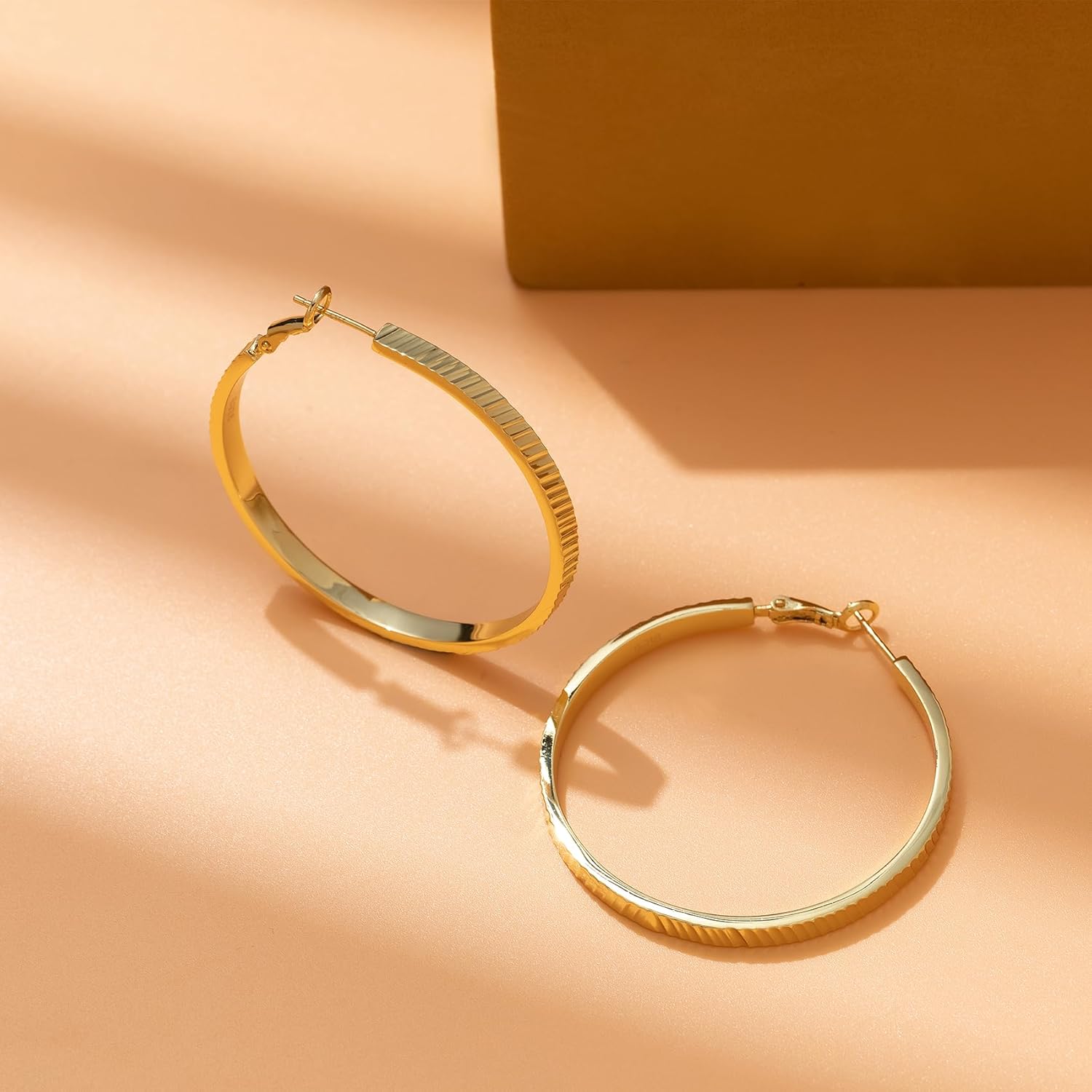 OOOPEL Wide Large Hoop Earrings for Women Stripe Chunky Hoops Minimalist S925 Sterling Silver Hypoallergenic Thick Big Gold Hoop Earrings