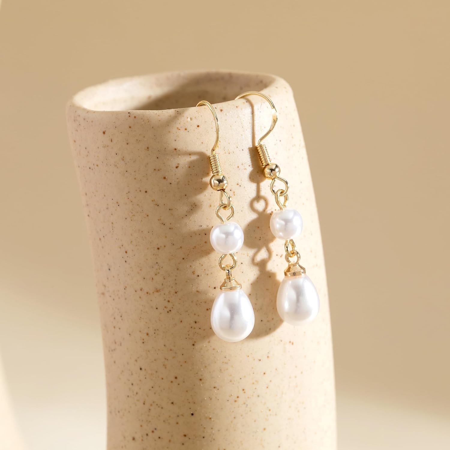 OOOPEL Pearl Earrings for Women Freshwater Pearl Dangle Earrings Sterling Silver Elegant Pearl Stud 14K Gold Plated Handpicked Freshwater Cultured Pearl Earrings Wedding Gifts for Women